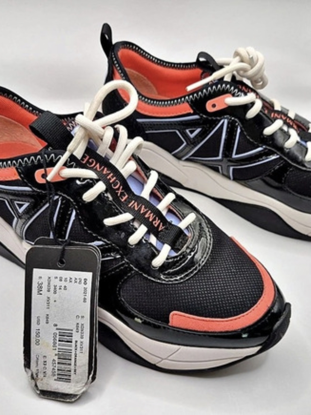 ARMANI EXCHANGE BLUE, BLACK AND ORSNGE TENNIS SHOE SIZE 8